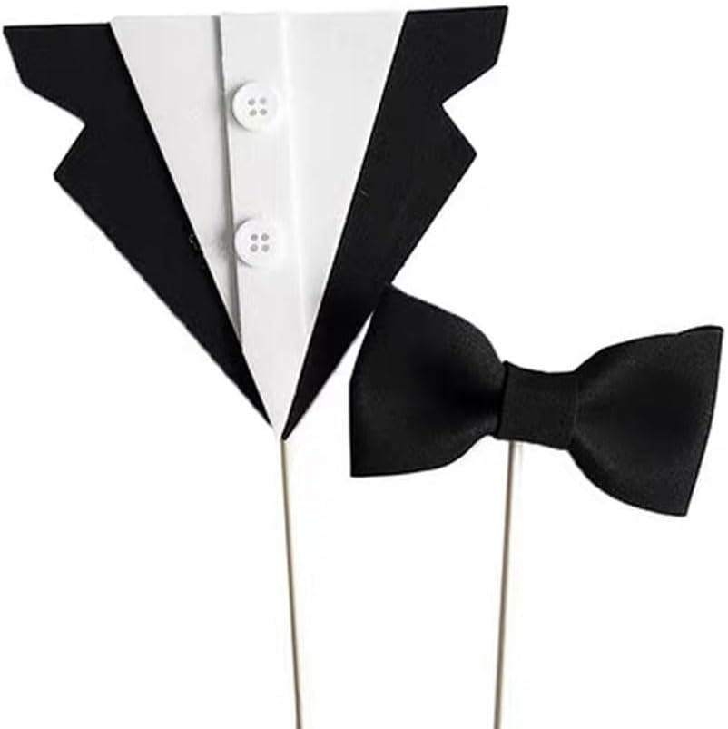 10 Sets Creative Suit Bow Cake Toppers Father's Day Theme Party EVA Cake Insert Topper Decorations for Dad Birthday Party Supplies, Black and White
