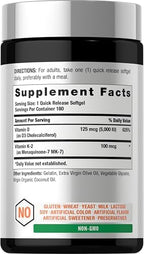 Horbäach Vitamin D3 K2 5000 iu | 100mcg MK-7 Complex | 180 Softgel Capsules | Non-GMO & Gluten Free Supplement