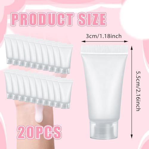 5ml Refillable Empty Tubes Bottles 20 Pcs Squeezable Sample Containers Translucent Surface Travel Sample Bottles for Toothpaste, Shampoo, Facial Cleanser, Lotion, Hand Cream