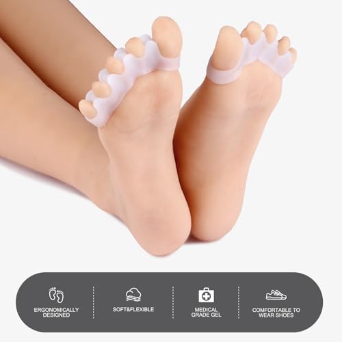 Pure Comfort Silicone Toe Separators – White – Bunion Corrector & Hammertoe Straightener for Overlapping Toes, Plantar Fasciitis Relief – Adjustable Gel Toe Spacers for Yoga, Running & Daily Wear – Washable & Reusable (2 Pairs)