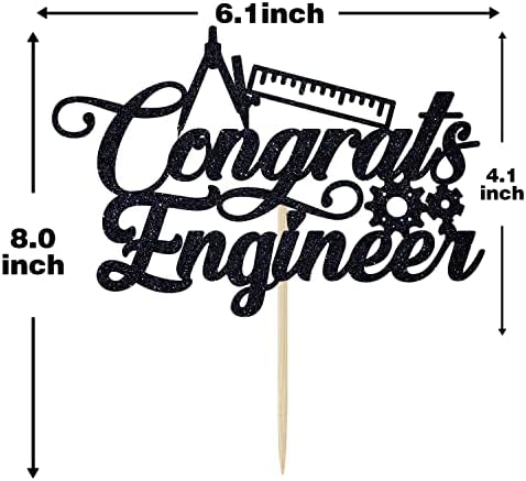 Congrats Engineer Cake Topper - Future Engineer/So Proud of You - Class of 2026 College Engineering Graduate Party Decoration Supplies, Black Glitter