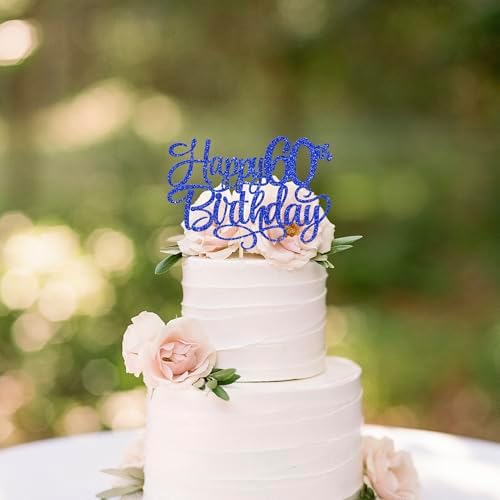 Rsstarxi 1 Pack Happy 60th Birthday Cake Topper Number 60 Sixty Years Old Birthday Cake Pick Decoration for Men Women 60th Birthday Anniversary Party Decorations Supplies Blue