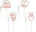 Gyufise 24Pcs Rose Gold He Asked She Said Yes Cupcake Toppers Diamond Ring Heart Cake Picks for Wedding Engagement Party Cake Decorations