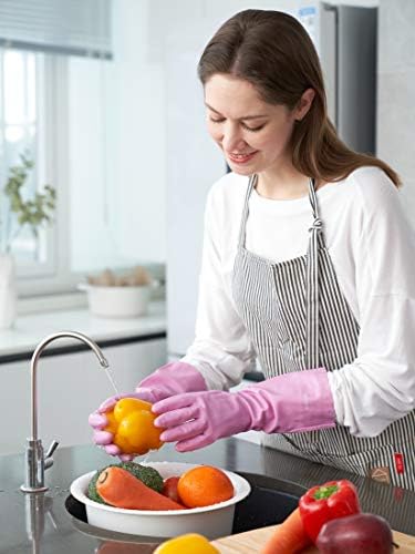 LANON 3 Pairs wahoo Skin-Friendly Cleaning Gloves, Dishwashing Kitchen Gloves with Cotton Flocked Liner, Reusable, Non-Slip, Mauve Mist, Small