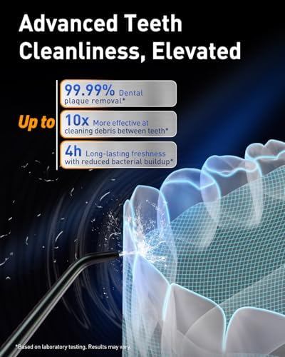 MySmile LP221 Cordless Water Flossers for Teeth with UVC Light Sanitizer and OLED Display, 335ML 4 Modes Water Teeth Cleaner Picks for Teeth Cleaning and Water Flossing (Midnight Black)