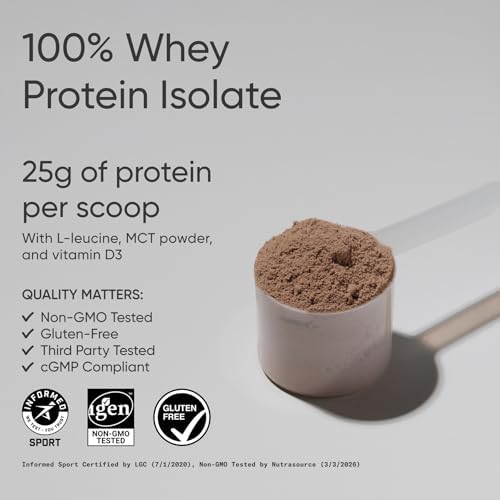 Sports Research® 100% Whey Protein Isolate Dark Chocolate - U.S. Sourced Protein Powder w/BCAAs - No Artificial Flavors or Gums- Informed Sport Tested · Gluten Free - 2lb Bulk Bag, 25 Servings