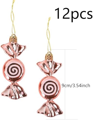DAHI 12pcs Rose Gold Christmas Candy Ornament Set Hanging Candy Cane Ornaments Christmas Tree Ornaments for Xmas Party Decorations(Rose Gold)