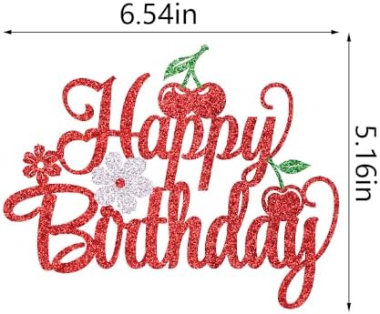Glitter Cherry Happy Birthday Cake Topper | Fruit Theme Sweet Cherry Cake Picks for Cherry Theme Baby Shower Kids Birthday Party Cake Decorations Supplies