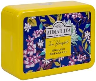 Ahmad Tea Floral Tea Tin Gift, Yellow Caddy, English Breakfast, 10 Tea Bags