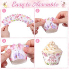 96 PCS Fairy Cupcake Topper Decoration - Birthday Party Cupcake Wrappers Decor Wing Ballet Dancer Cake Pink for Bridal Shower Birthday Party Supplies