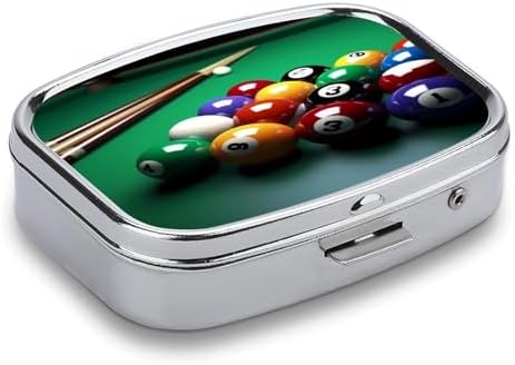 Pill Box Table Billiards 2 Compartment Medicine Pill Case Portable Metal Travel Medicine Box for Pocket Or Purse