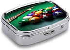 Pill Box Table Billiards 2 Compartment Medicine Pill Case Portable Metal Travel Medicine Box for Pocket Or Purse