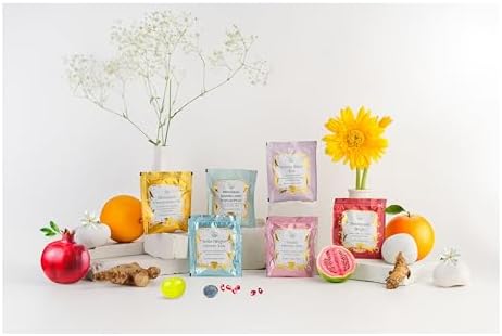 The Vedas garden of Fruits Premium Herbal Tea Selection Gift Set Box Ideal Gifts For Women & Men, Birthday, Anniversary & Self-Care Eco-Friendly | 24 handstitched cotton teabags | 6 different flavours