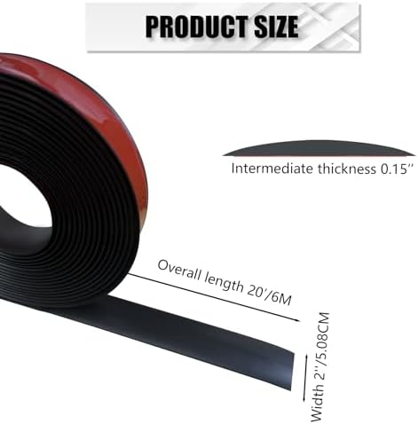 Floor Transition Strip Self Adhesive 2"×20' Black Vinyl Floor Transition Strip Floor Divider Strip Flooring Transition Strips for Laminate Flooring, Uneven Floors, Carpet (20FT, 2in, Black)