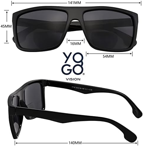 Yogo Vision Bifocal Reading Sunglasses for Men and Women-Classic, Retro Style UV400 Sun Protection Outdoors Readers Eyewear +2.75