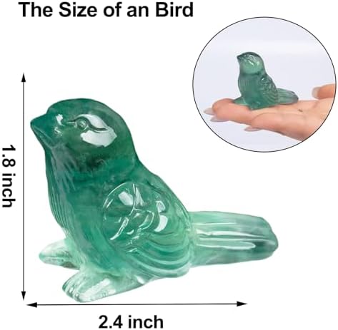 Fluorite Crystal Bird Carving Hand Carved Gemstone Bird Figurine 2.4 Inch Polished Animal Sculpture Healing Stone Home Office Desk Decoration Gift Collection
