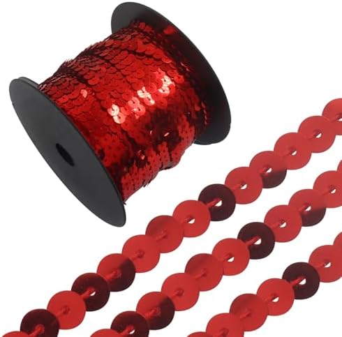100 Yards Flat Sequin Trim Glitter Sequin Strip, 6mm Paillette Ribbon Metallic Sequins String for Crafts/Sewing Dresses Costumes(Red)