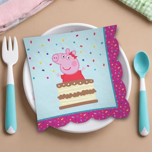Multicolor Peppa Tea Party Scallop Beverage Paper Napkins (5" x 5") 16 Count - Premium Quality & Absorbent Napkins, Perfect For Parties & Themed Events