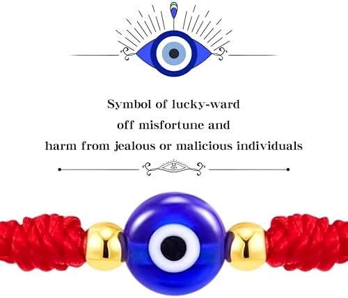 9pcs Evil Eye 7 Knot Lucky Bracelets, Rakhi for Brother and Bhabhi Adjustable Red String Amulet for Women Men with Gold Bead, Protection Jewelry Hand Bracelet
