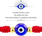 9pcs Evil Eye 7 Knot Lucky Bracelets, Rakhi for Brother and Bhabhi Adjustable Red String Amulet for Women Men with Gold Bead, Protection Jewelry Hand Bracelet