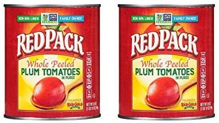 Redpack Whole Peeled Plum Tomatoes in Puree, Kosher and Gluten Free, 28 Ounce Cans, 2-Pack