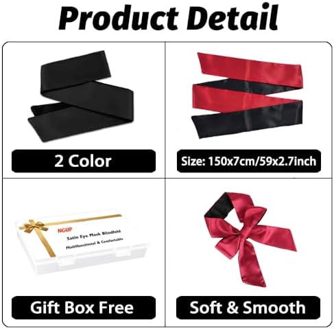 2pcs Silk Satin Blindfold for Women Adults Bedroom Couples Eye Soft Sleep Mask Eye Cover Travel Nap Valentine's Day Play Games Christmas Sleeping Sexy Blind Fold 155cm / 62in