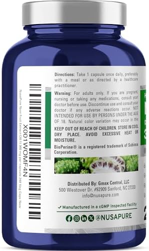 NusaPure Noni Fruit Capsules, 300 mg, 240 Veg Capsules (Non-GMO, Vegan)