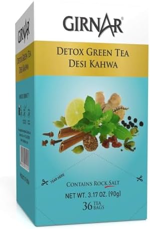 Girnar Green Tea Desi Kahwa (Detox Tea) - 36 Tea Bags X 2 Packs