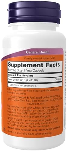 NOW Foods Supplements, CoQ10 30 mg, Pharmaceutical Grade, All-Trans Form produced by Fermentation, 120 Veg Capsules