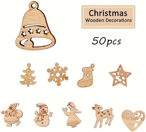50-Piece Classic Christmas Hanging Ornaments Set - Santa Claus, Snowman, Reindeer, Christmas Tree, Snowflakes & More Designs for Festive Decoration