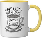 My Cup Overflows With Blessings Psalm 23:5 Ceramic Mug, Yellow/White