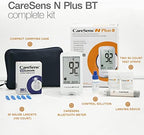 CareSens N Plus Bluetooth Blood Glucose Monitor Kit with 100 Blood Sugar Test Strips, 100 Lancets, 1 Blood Glucose Meter, 1 Lancing Device, Travel Case for Diabetes Testing Kit (Auto-Coding Glucometer kit with 1 Control Solution) for Personal Use