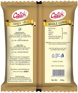 Catch Cumin Seeds Whole 200g (7.05 oz) | Authentic Whole Jeera for Indian Mexican & Middle Eastern Cooking | Non-GMO & Aromatic | Fresh Hand-Picked Spice