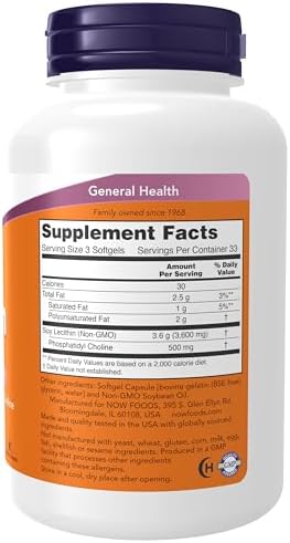 NOW Supplements, Lecithin 1200 mg with naturally occurring Phosphatidyl Choline, 100 Softgels