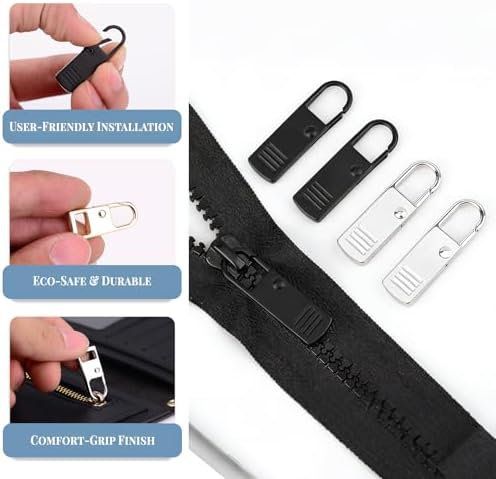 Zipper Repair Kit,8Pcs Zipper Pull Replacement Pulls.(Black and Silver)