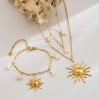 Sun and Moon Star Stainless Steel Bracelets for Women Bohemian Gold Charm Adjustable Paperclip Chain Bracelet for Summer Beach Party Holiday Vacation Jewelry Gift