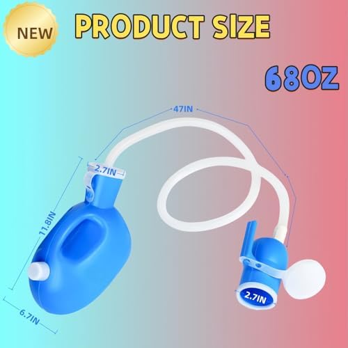 Men's 2000ML Portable Potty,YUMSUM Pee Bottle 68 OZ Male Urinal Collector for Hospital Camping Car Travel Toilet Urinal with 47" Hose (New Blue)