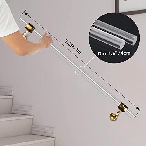 2 Pack Acrylic Handrail for Indoor Stairs, Lucite Transparent Staircase handrail, Wall Mount Railing with Golden Brackets(3.3ft Length Each, 6.6ft for Two,Dia 1.6"/40mm)