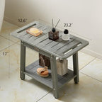 Large Shower Bench, Heavy Duty HDPS Shower Stool for Inside Shower, 2 Tier Shower Chair Seat with Shelf for Bath, Waterproof Shower Foot Rest for Shaving Legs with Adjustable Feet, Gray