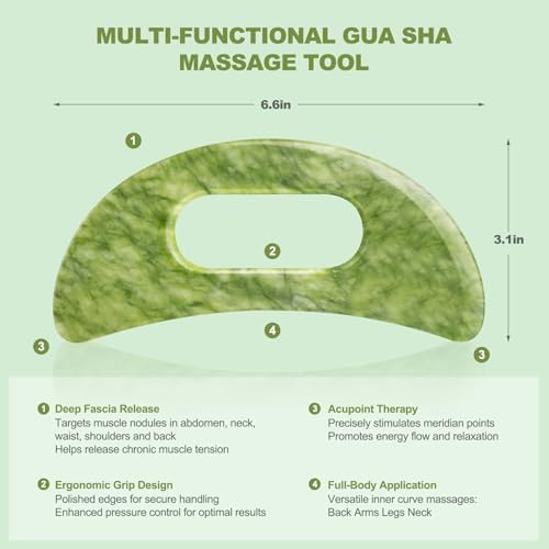 3 PCS Jade Stone Gua Sha Set Face Massager, Body Gua Sha Tool, Jade Gua Sha Facial Tools, Large Guasha Tool For Body, Face, Anti Cellulite, Lymphatic Drainage, Muscle Scraper, Valentine's Day Gifts
