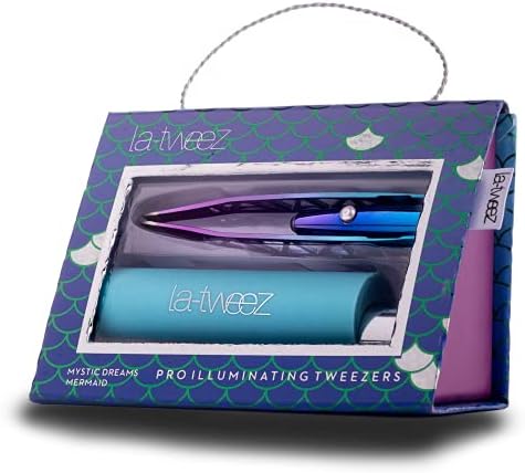 Pro Illuminating Tweezers & Mirrored Carry Case with Diamond Dust Tips, Mermaid, 0.5 pound