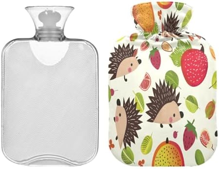 Hedgehog Orange Hot Cold Water Bottle with Fleece Cover PVC Hot Water Bag 1 Liter