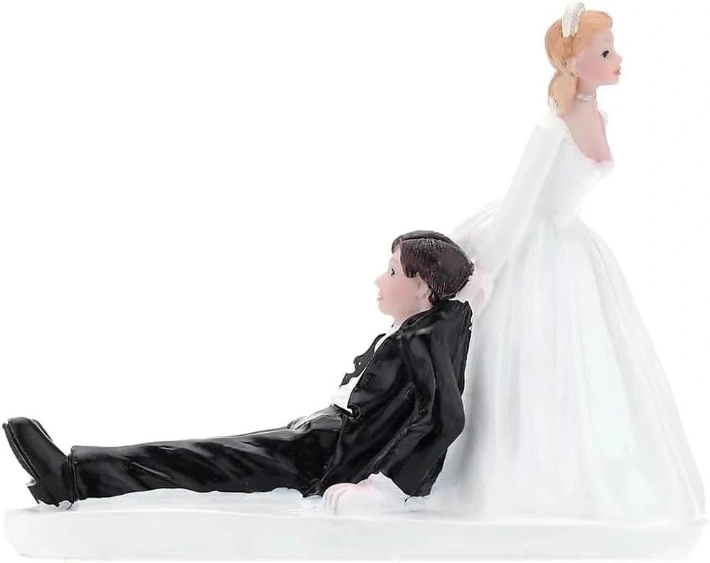 Bride Dragging Groom Cake Topper - Handcrafted Figurines-Funny Reluctant Groom Wedding Cake Decoration, Romantic & Adorable Resin Figurines for Ceremonies, Parties, and as a Memorable Gift for Couples