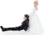 Bride Dragging Groom Cake Topper - Handcrafted Figurines-Funny Reluctant Groom Wedding Cake Decoration, Romantic & Adorable Resin Figurines for Ceremonies, Parties, and as a Memorable Gift for Couples