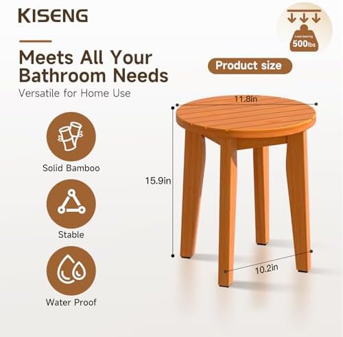 Round 16 Inch Bamboo Waterproof Shower Bathroom Stool Chair, Duty Wooden Bath Corner Shaving Legs Bench Seat (Honey Bamboo, XL)