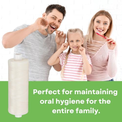 Dental Floss Refill 200 Yards Each, Shred-Resistant Durable Large Jumbo Mint Waxed Spool Floss Refill Bulk Pack with Green Translucent Dispenser (5-Pack)