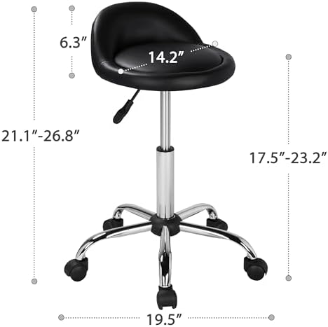 Yaheetech Height Adjustable Rolling Swivel Salon Stool Chair Hydraulic Ergonomic with Backrest Wheels for Tattoo Massage Facial Spa Manicure Dentist Clinic,Black