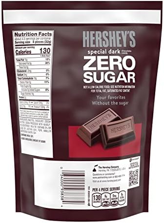 HERSHEY'S SPECIAL DARK Zero Sugar Chocolate Candy Bag, 5.1 oz