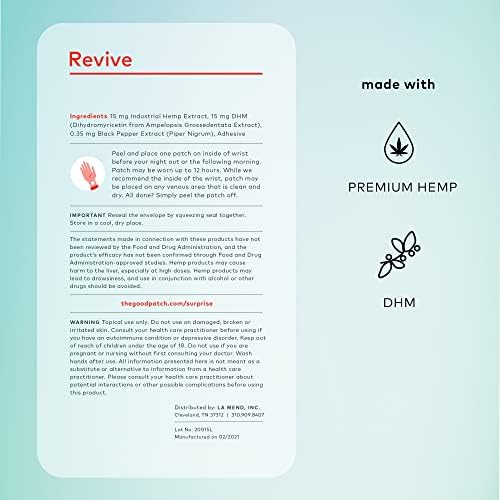 The Good Patch Revive Recovery Patch with Hemp, Natural Patch with Hemp Extract and DHM, Plant-Powered Wearable Wellness, Sustained Release, Bounce Back After a Night Out (16 Total Patches)