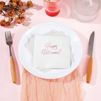 100 Pcs Rose Gold Retirement Napkins Happy Retirement Party Decorations Disposable Rose Gold Napkins Foil Dessert Cake Beverage Cocktail Napkins Supplies for Women Going Away Party Decorations